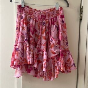 Pink Bubble Mini Skirt with Ruffled High-Low Hem